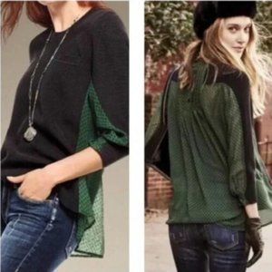 CAbi #3520 Get Together Sweater Chiffon XX-Small Green Black Women's Blouse EUC